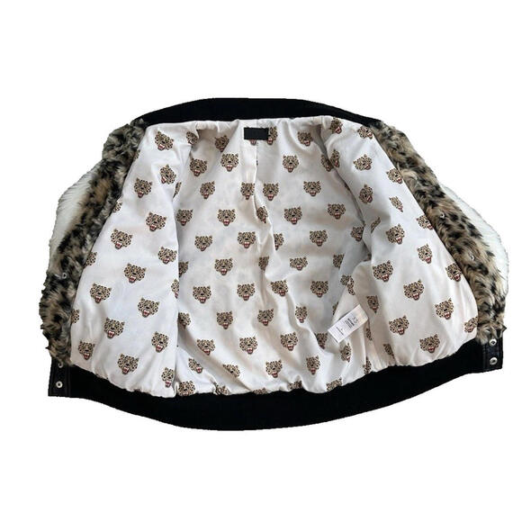 Mother The Baseball Faux Fur Spot Me Jacket Womens XS Cheetah Snap Buttons Lined - Picture 8 of 9